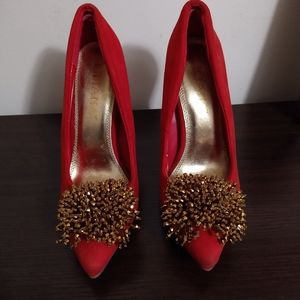 Liliana Red Faux Suede Heels Size 6
